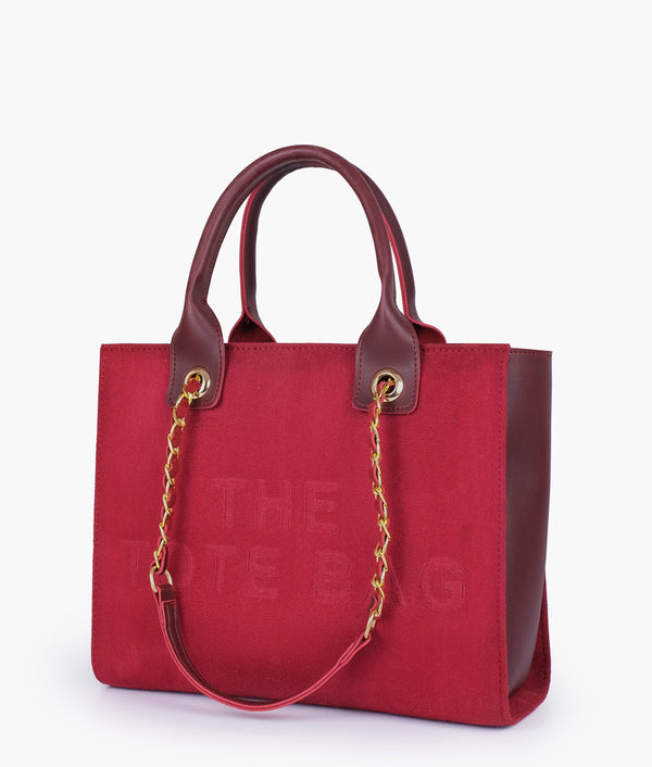 RTW - Burgundy suede chain handle tote