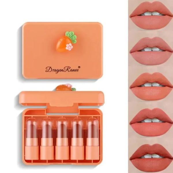 Dragon Ranee - 5Pcs Mini Matte Long Lasting Moisturizing Waterproof Makeup Lipistick Set Dr32 Carrot