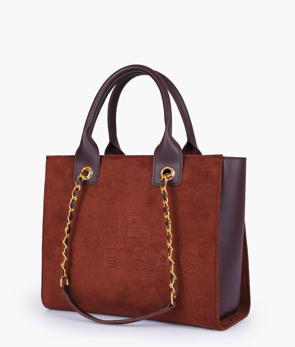 RTW - Dark brown suede chain handle tote