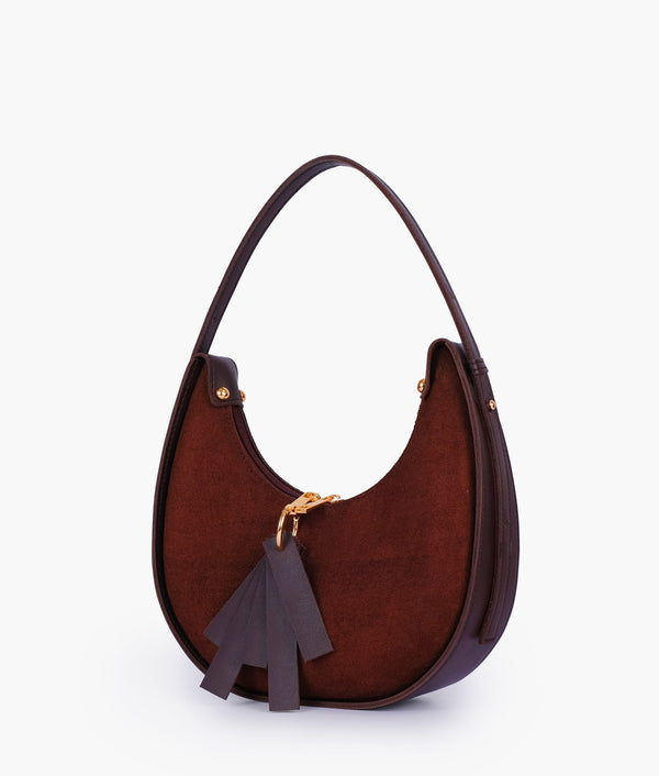 RTW - Dark brown suede crescent hobo bag