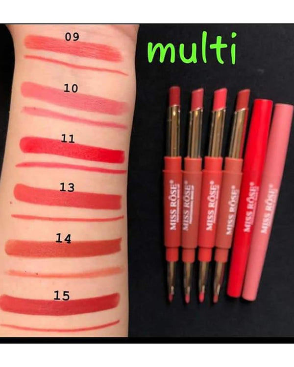 Miss Rose - 2 In 1 Lip Liner + Lipstick Pack of 6 Multi