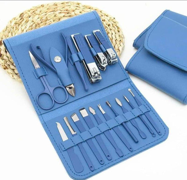 Manicure Set Professional Stainless Steel Pedicure Nail Clipper-Cutter Set Tools Kit blue