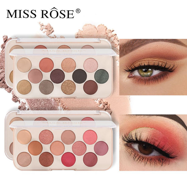 Miss Rose 12-colors Eyeshadow Palette Matte Shimmer Waterproof Rainbow Color High Pigment eyeshadow palette