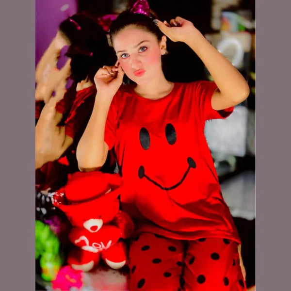 VYBE -  Red Smile with Dotted Style Printed PJ Suit