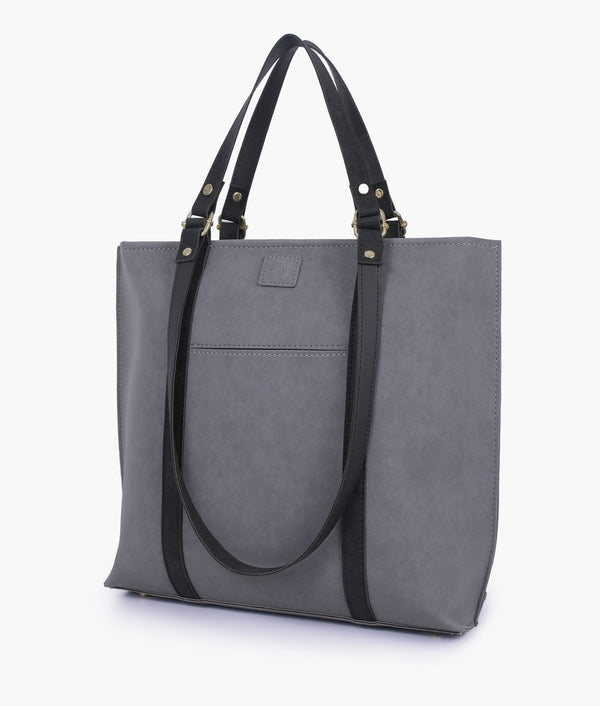 RTW - Grey And Black Mocha Suede Double-Handle Tote