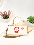 The original Girl Shein Pom Pom  Embroidery Fluffly Long Wallet Clutch White