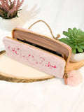 The original Girl Shein Pom Pom  Embroidery Fluffly Long Wallet Clutch Floral Pink