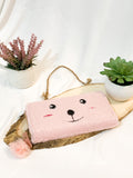 The original Girl Shein Pom Pom  Embroidery Fluffly Long Wallet Clutch Pink