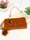 The original Girl Shein Pom Pom Embroidery Fluffly Long Wallet Clutch