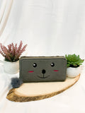 The original Girl Shein Pom Pom  Embroidery Fluffly Long Wallet Clutch Grey