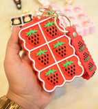 The Original Mini Silicon Zipper coin Pouch With KeyChain Red Strawberry