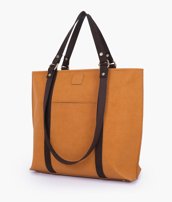 RTW - Mustard And Dark Brown Mocha Suede Double-Handle Tote