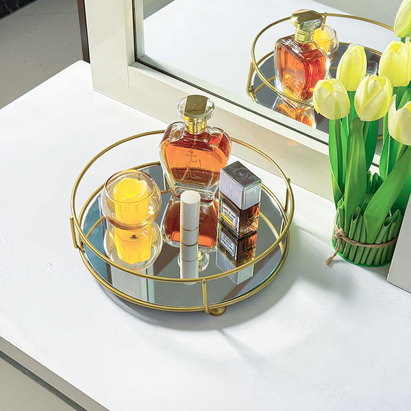 Home.co - Glassy Golden Vanity Display With Mirror (Random Color)