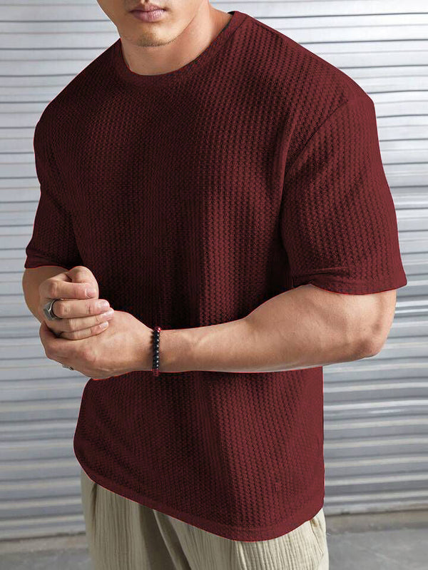 Emerce - Oversized Waffle Knit Tee For Men - Maroon