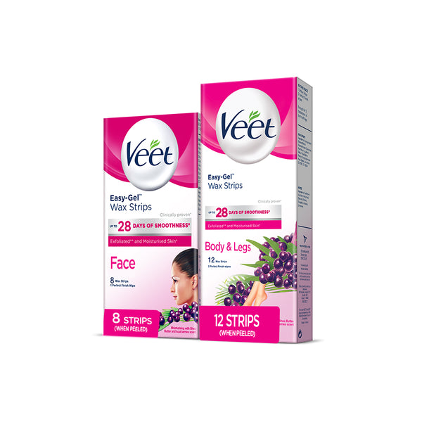 Veet Cold Wax Strips Normal Body & Legs (12 Strips) + Veet Face Wax Strips Normal (8 Strips)