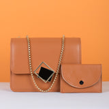 Shein - Square Flap Bag Decorated With Chain And Metal Brown