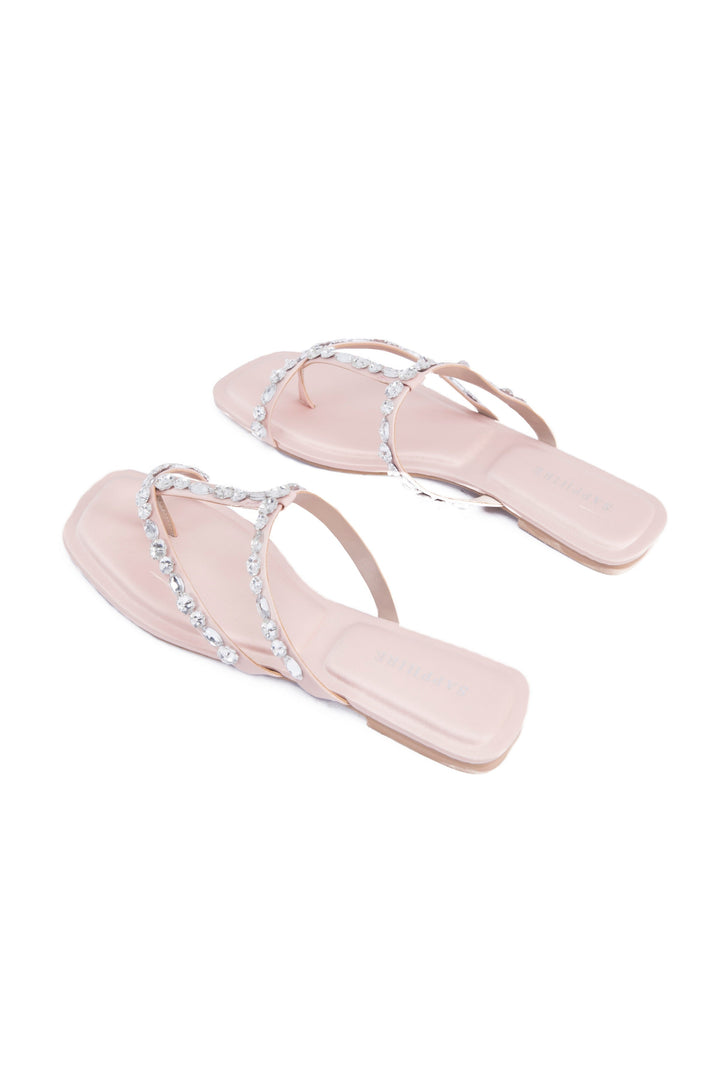 Sapphire Embellished Strappy Flats Peach