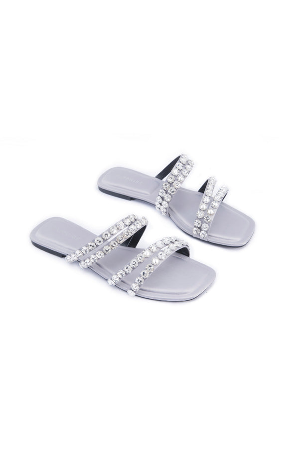 Sapphire Embellished Flats Silver