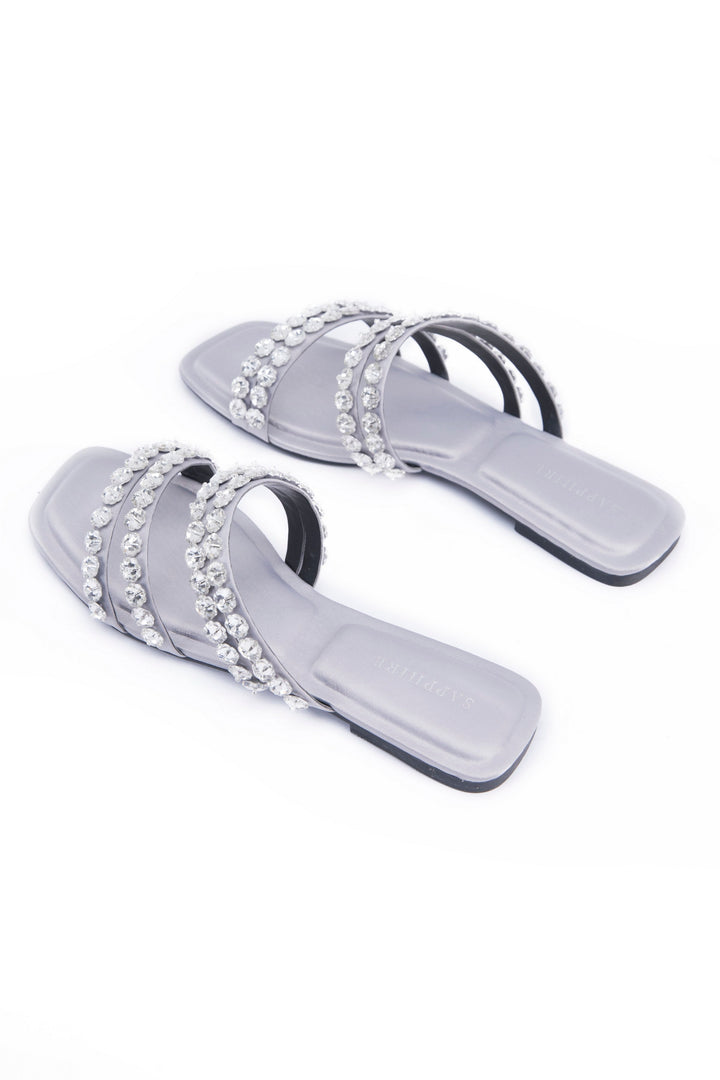 Sapphire Embellished Flats Silver