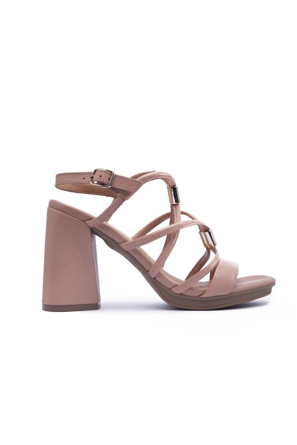 Sapphire Leather Block Heels Nude