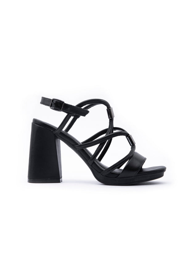 Sapphire Leather Block Heels Black