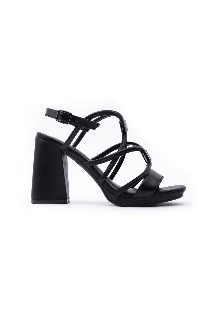 Sapphire Leather Block Heels Black