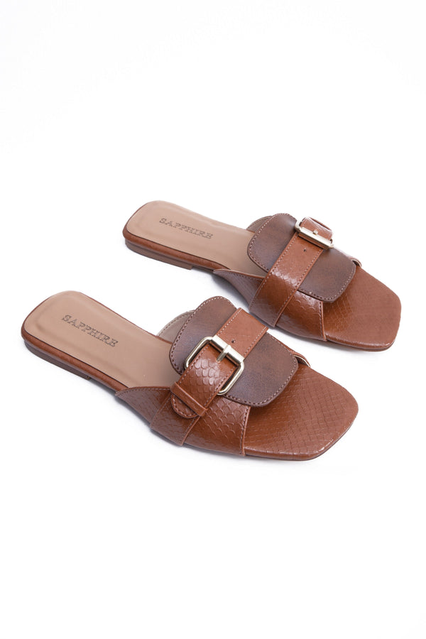 Sapphire Buckled Flats Tan