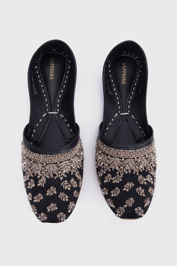 Sapphire Embellished Velvet Khussas Black