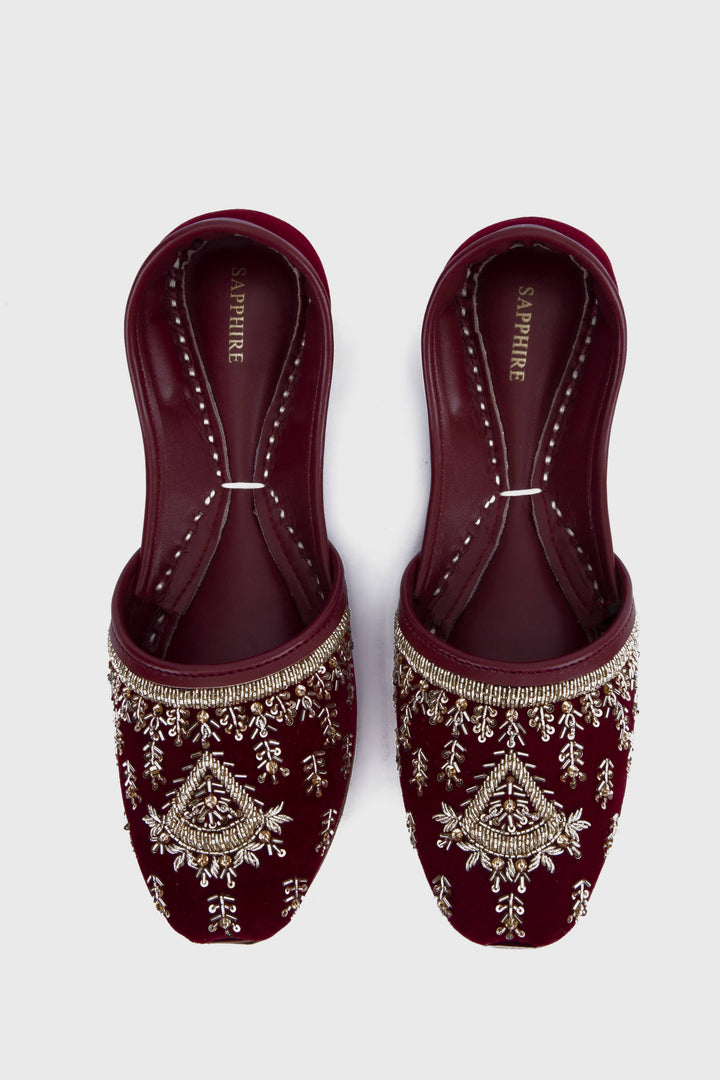 Sapphire Embellished Velvet Khussas Maroon