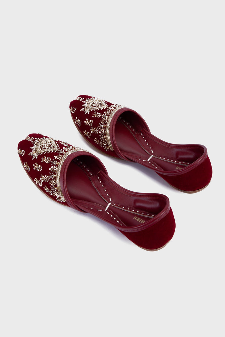 Sapphire Embellished Velvet Khussas Maroon