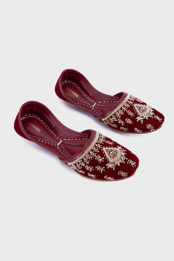 Sapphire Embellished Velvet Khussas Maroon