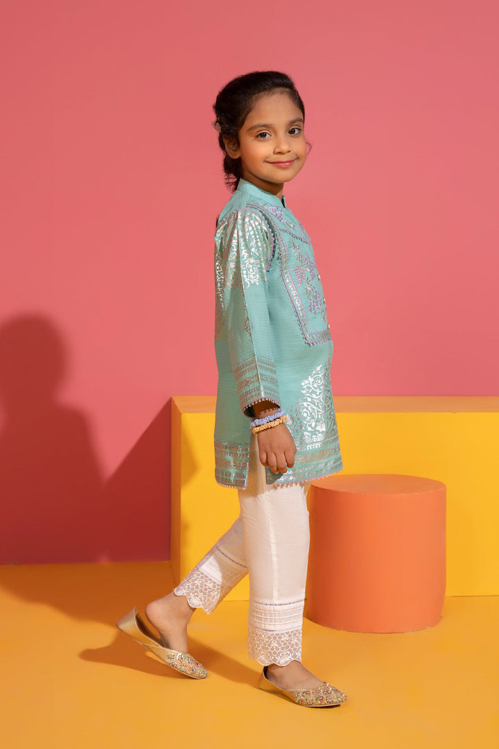 Kids Aqua Embroidered Dobby Kurta