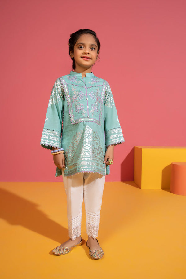 Kids Aqua Embroidered Dobby Kurta