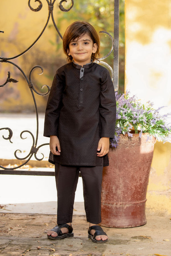 Black Jacquard Kurta Kids Kids East