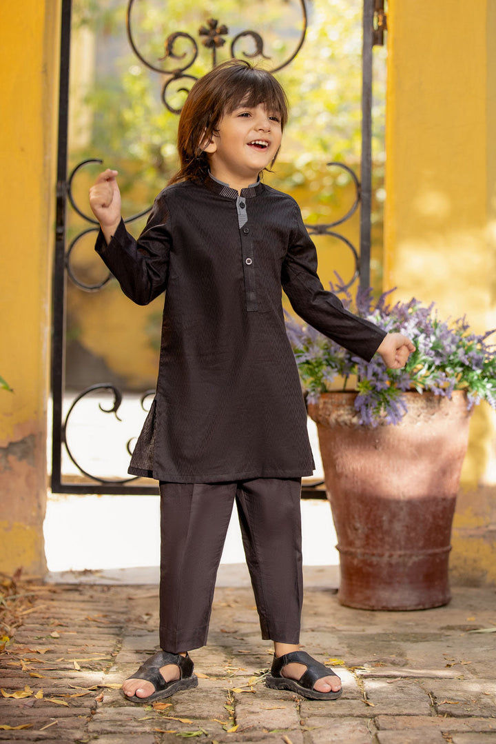 Black Jacquard Kurta Kids Kids East