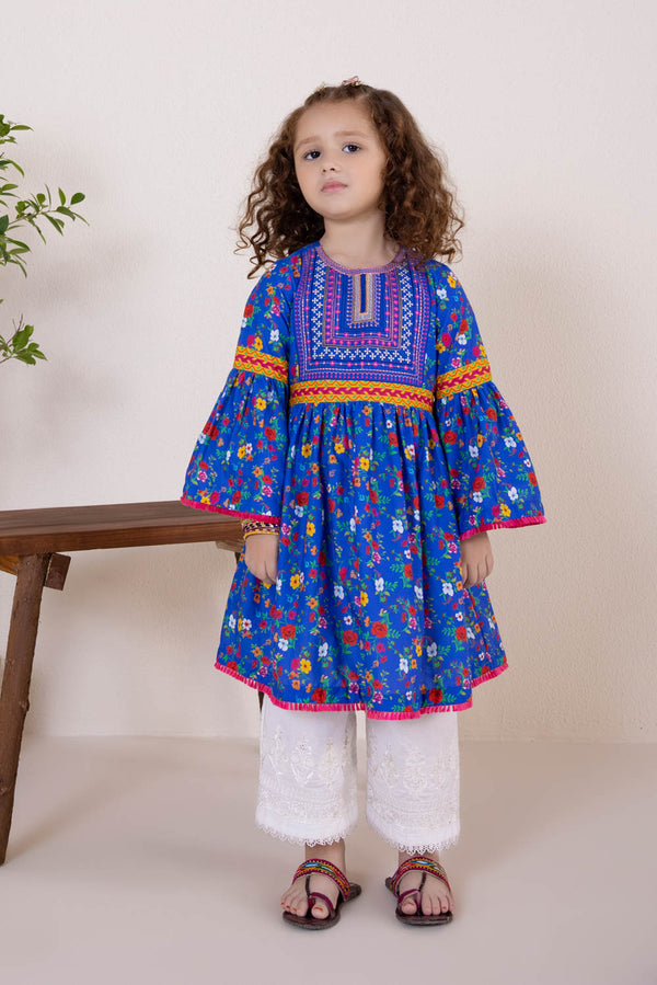 Girls Blue Embroidered Cambric Shirt