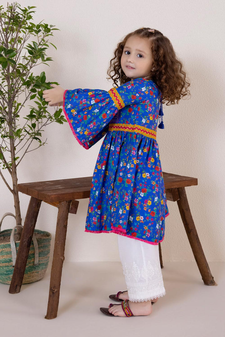 Girls Blue Embroidered Cambric Shirt