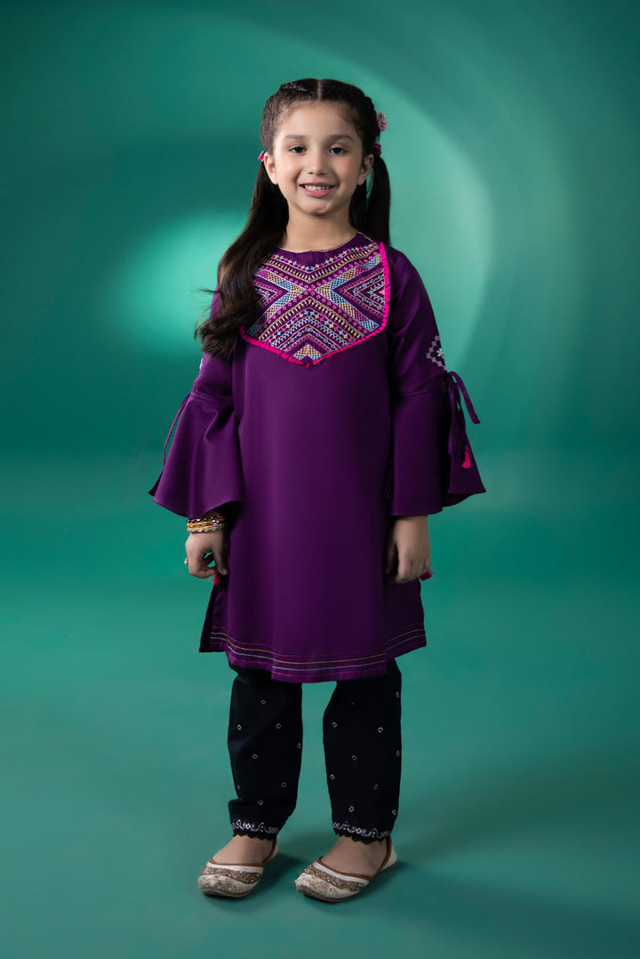 Kids Purple Embroidered Twill Shirt 000002291GK1