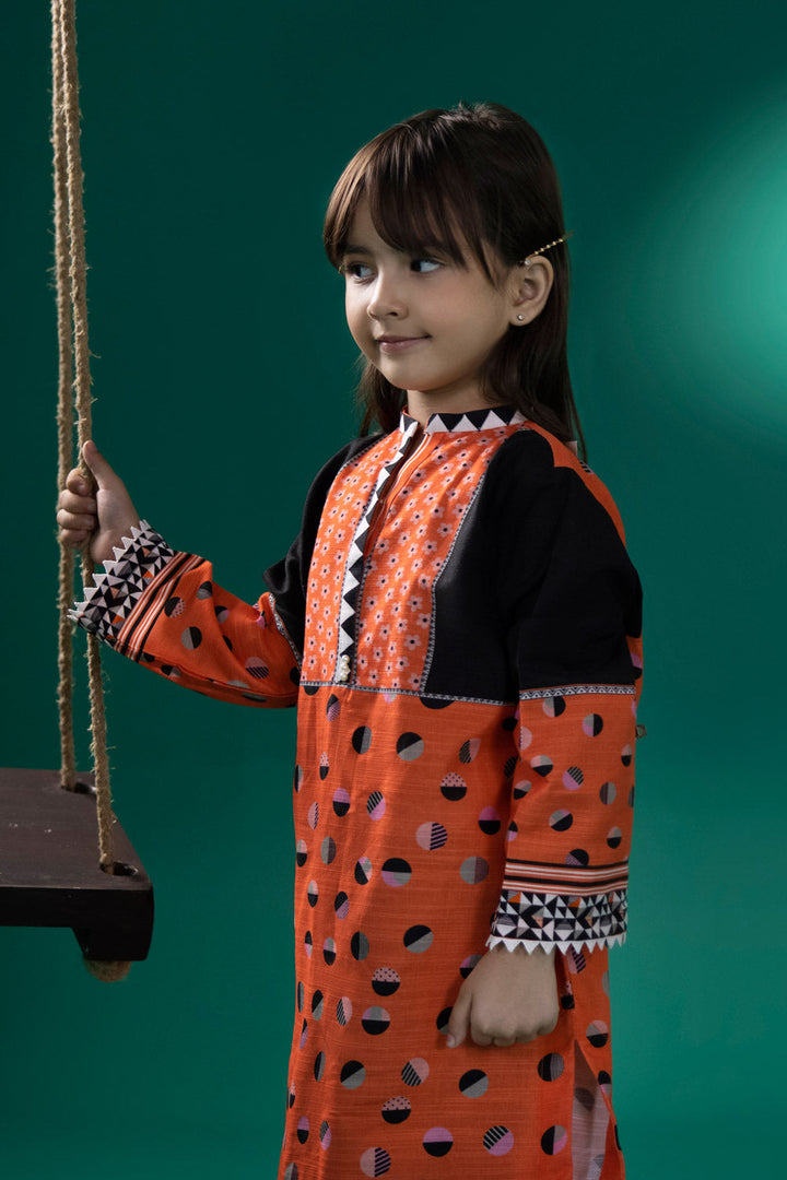 Kids Orange Printed Khaddar Shirt 00002291GK10