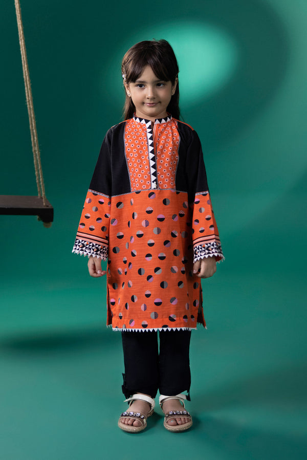 Kids Orange Printed Khaddar Shirt 00002291GK10