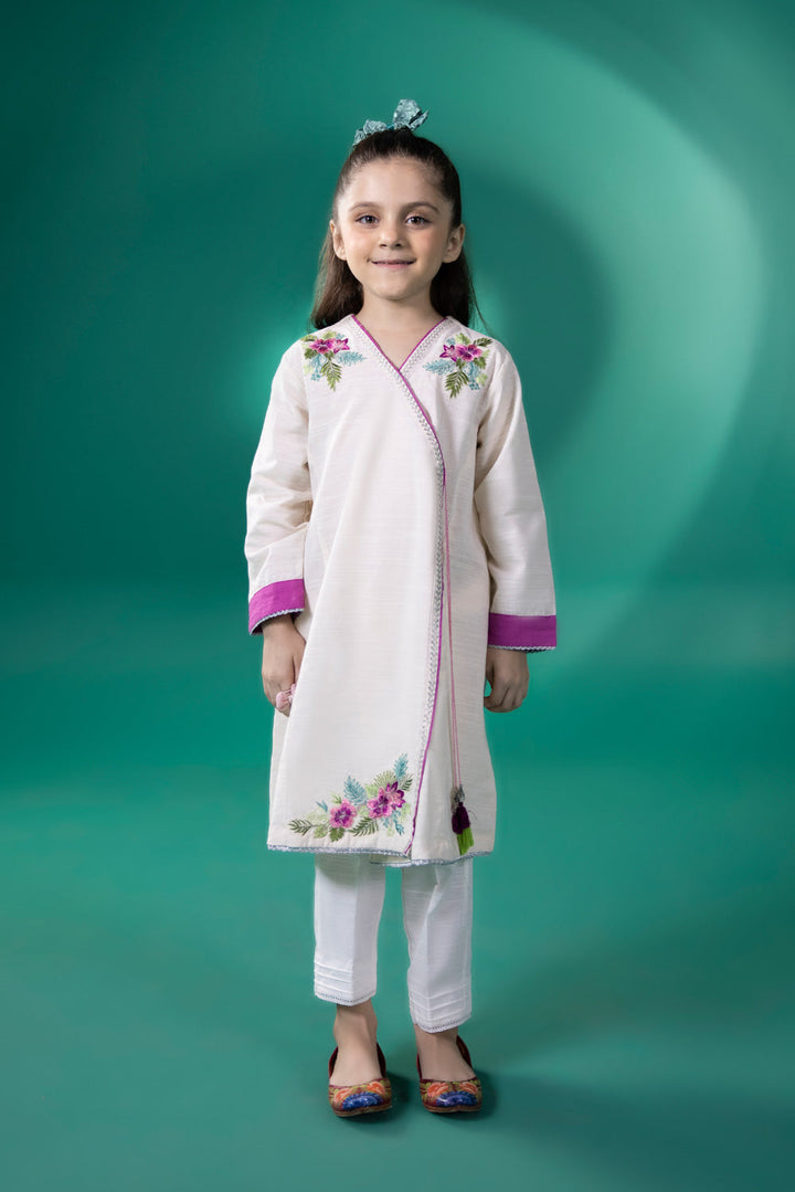 Kids Off White Embroidered Khaddar shirt 00002291GK13