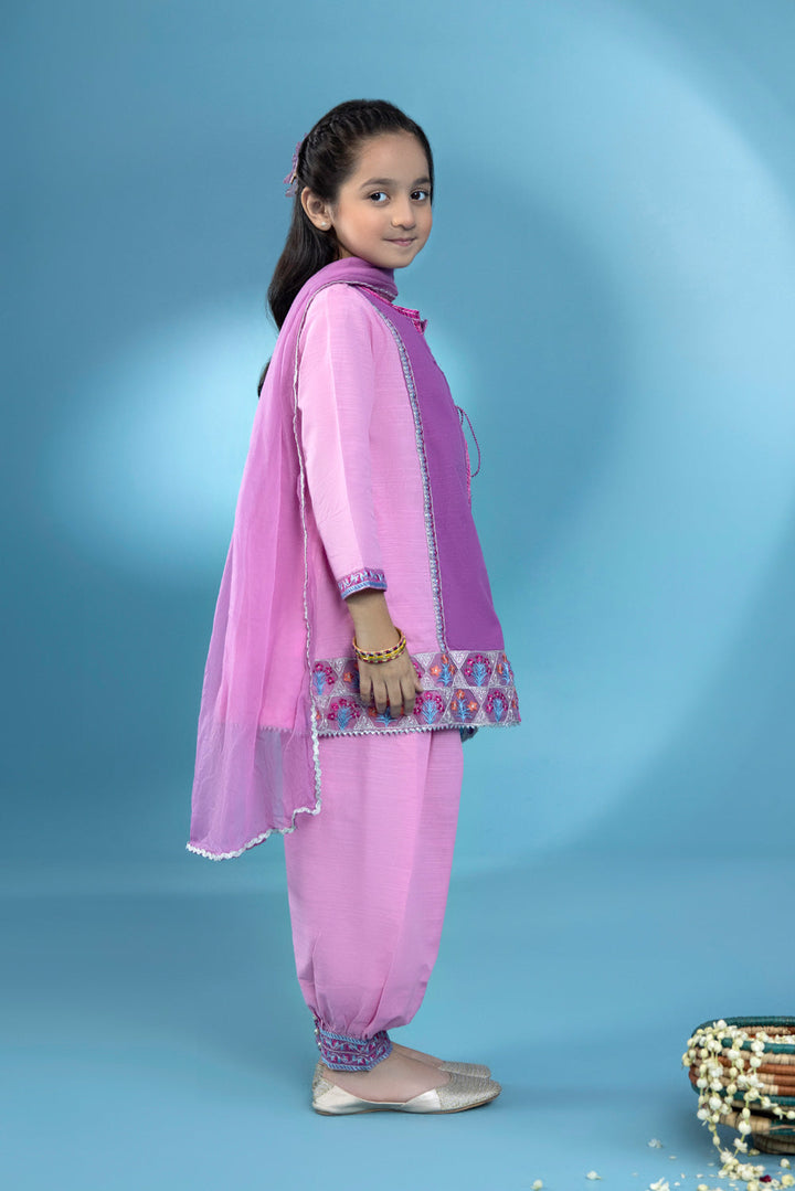 Kids Purple 3 Piece - Embroidered Khaddar Suit