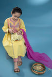 Kids Yellow 3 Piece - Embroidered Zari Khaddar Suit