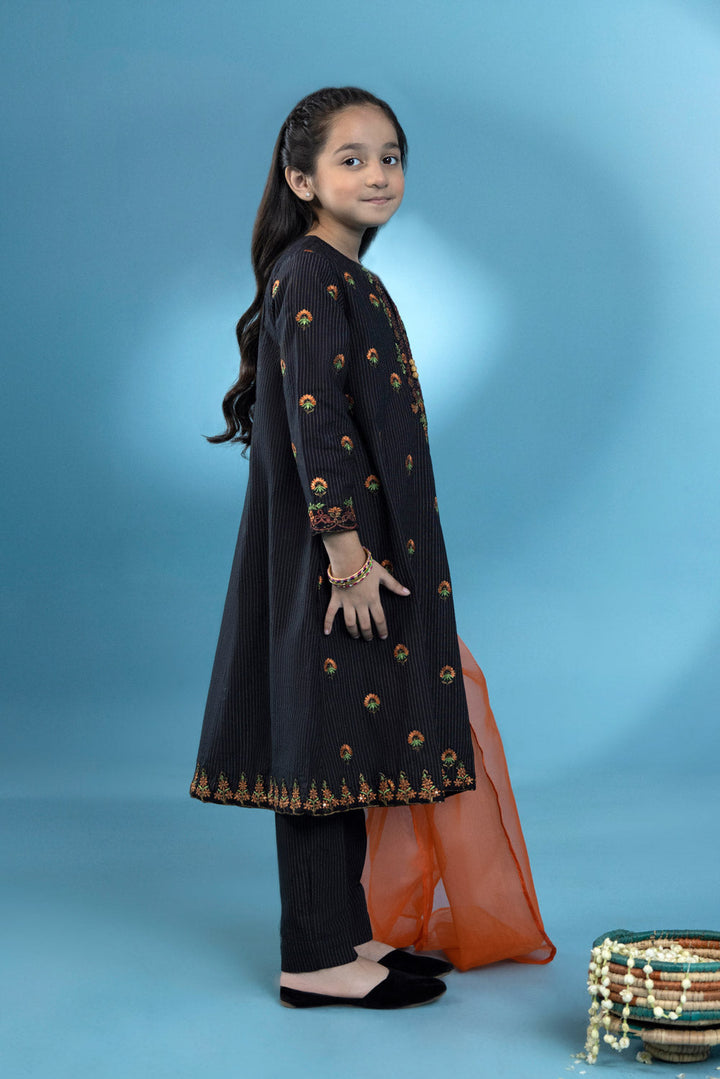 Kids Black 3 Piece - Embroidered Zari Khaddar Suit