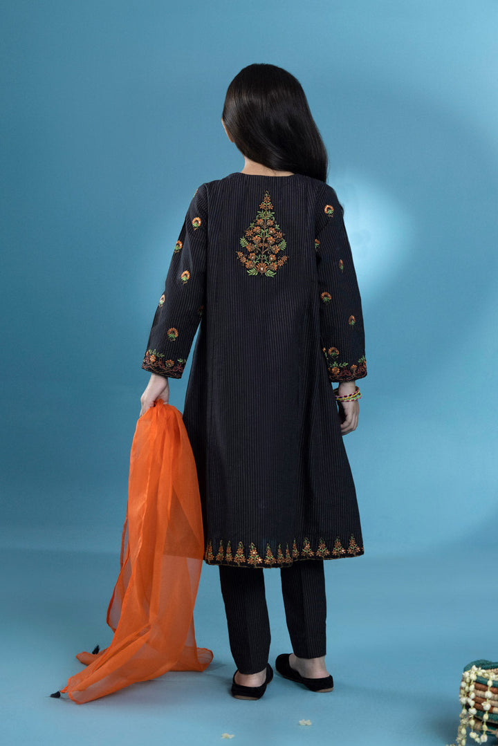 Kids Black 3 Piece - Embroidered Zari Khaddar Suit