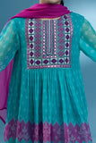 Kids Blue 3 Piece - Embroidered Chiffon Suit