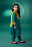 Kids Teal 3 piece - Embroidered Raw silk Suit 0002293PGSF3