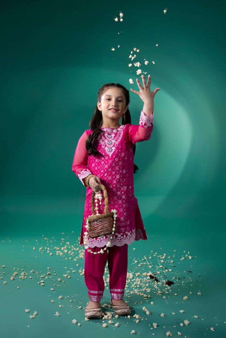 Kids Pink 2 Piece - Embroidered Organza Suit 0002293PGSF7