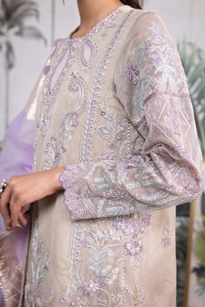 Sapphire 3 Piece - Embroidered Net Suit Purple