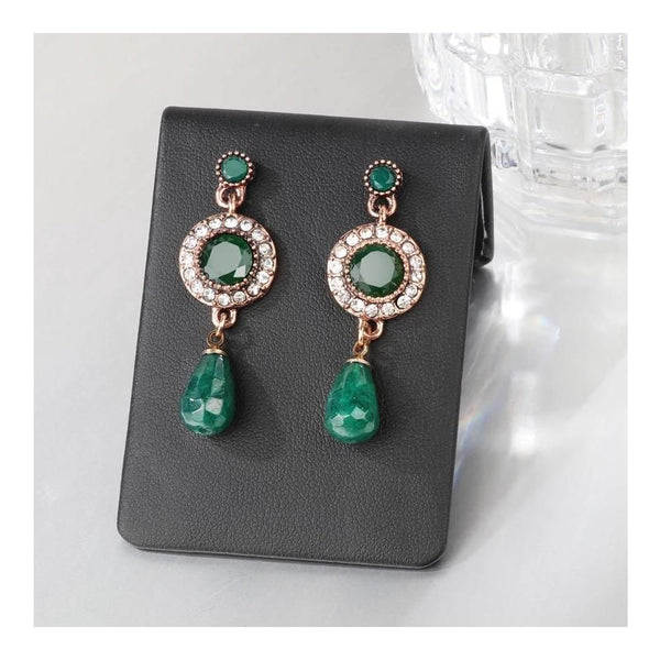 Pink Panda- Antique gold drop earrings (green)